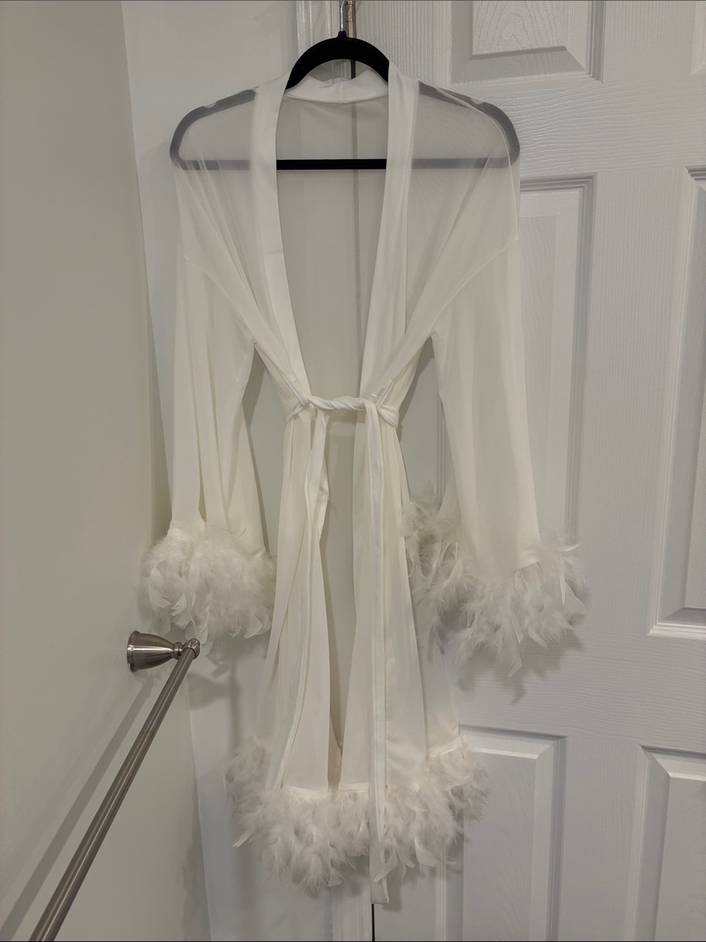 Sheer White Feather-Trim Robe - Women's Intimates
